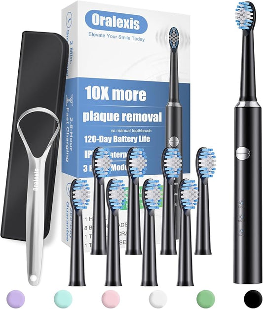 Electric Toothbrush for Adults and Kids, with Tongue Scraper and 8 Brush Heads, One Fast Charge Last 120 Days, 40000 VPM Deep Clean, Sonic Travel Toothbrush