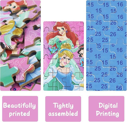 Princess Puzzles for Kids Ages 4-8 60 Pieces Puzzles for Kids Ages 3-5 Princess Puzzle for Girls and Boys Toys Jigsaw Puzzles in a Metal Box Educational Puzzles (Princess 0681)