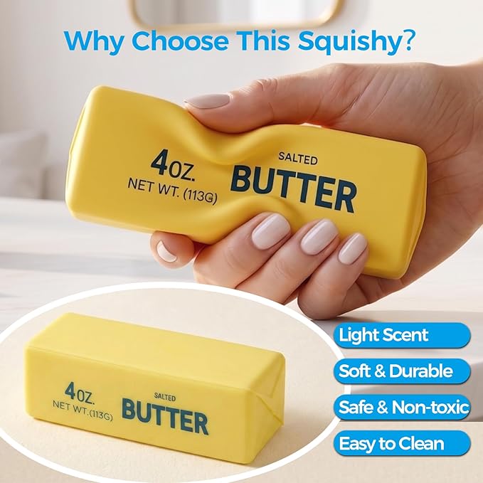 1PC Butter Squishy, Soft Slow Rising Squeeze Toys, Butter Stick Squishy Fidget Toys and Stress Balls Squishies for Office Desk Toys, Party Favors & Birthday Gifts(Golden)