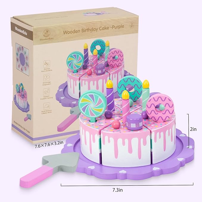 Toddler Cake Toys for Toddlers 1-3,Wooden Pretend Play Food Fake Birthday Cake,Tea Party Learning Kitchen Gift Toy for Boys Girls (Cookies Cake)