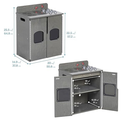 ECR4Kids Play Kitchen Stove, Wooden Playset, Grey Wash