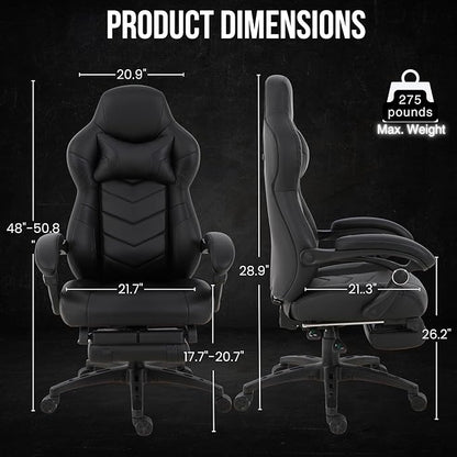 Gaming Chair High Back Ergonomic Racing Computer Desk with Comfortable Lumbar Support and Headrest Girl Gamer Height Adjustable