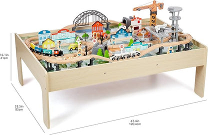Amazon Basics 120 Piece Wooden Train Set and Table-kids Gift for Age 3Y+, Multi, Product dimensions: 47.4 x 33.46 x 16.14 inches