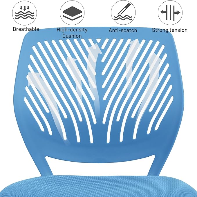 FurnitureR Desk Chair Armless Small, Mesh Comfy Home Office Chair with Plastic Low-Back, Adjustable Swivel Study Chair Computer Task Chair for Student Children Kids with Wheels, Blue