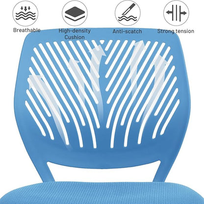 FurnitureR Desk Chair Armless Small, Mesh Comfy Home Office Chair with Plastic Low-Back, Adjustable Swivel Study Chair Computer Task Chair for Student Children Kids with Wheels, Blue