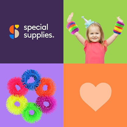 Special Supplies Squishy Fuzzy Band Bracelets for Kids, 6 Pack, Flexible and Stretchy Wearable Sensory Toys, Tactile Silicone Squiggly Touch, Bright and Colorful Wristbands