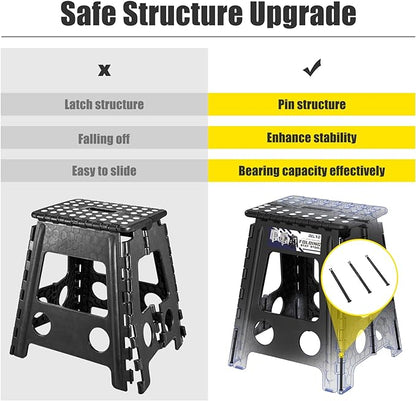 Delxo 17.5 Inch Folding Step Stool, Heavy Duty Foldable Stool for Adults,Premium Portable Collapsible Plastic Step Stool,Non Slip Folding Stools for Kitchen Bathroom Bedroom Up to 400LBS,(Black 1PC)