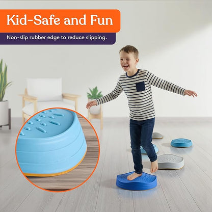 Special Supplies Stepping Stones for Kids, 5 Balance Indoor and Outdoor Blocks Promote Coordination, Balance, Strength, Child Safe Rubber, Non-Slip Edging, Stackable