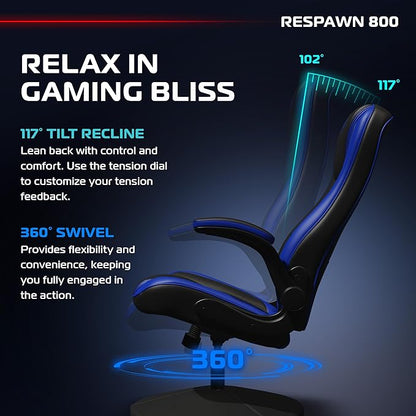 RESPAWN 800 Gaming Chair Floor, Swivel Rocker Gaming Chair, High Back Ergonomic Floor Gaming Chair for Kids and Adults, Gaming Recliner, Floor Rocker Chair with Armrests - Blue