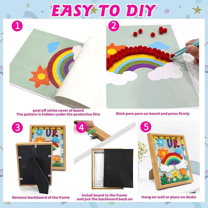 URSDIART Rainbow Pom Poms Craft Supplies, Pom Poms Art Craft Kits for Ages 8-12,6-9,15 Years+, DIY Pom Pom Painting Art Kit,Classroom Easy Crafts for Tweens, Adults,Seniors Creative Projects