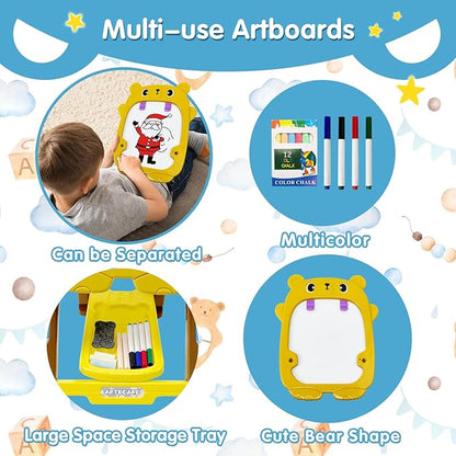 Kids Easel for Toddlers with Chalk Board and Dry Erase Easel, Easel for Toddlers Ages 2-4 & 5-8, Educational and Popular Gift Toys for Girls and Boys, Back to School Gifts for Students
