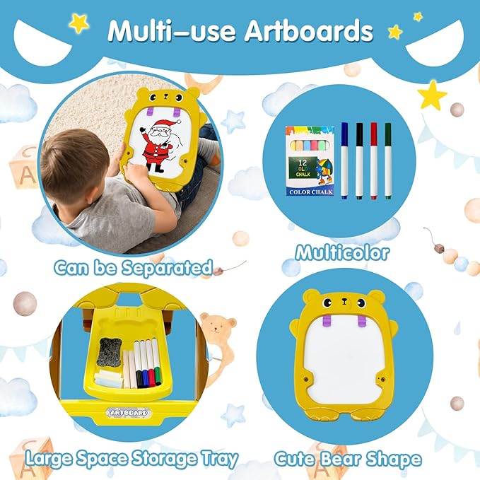 Kids Easel for Toddlers with Chalk Board and Dry Erase Easel, Easel for Toddlers Ages 2-4 & 5-8, Educational and Popular Gift Toys for Girls and Boys, Back to School Gifts for Students