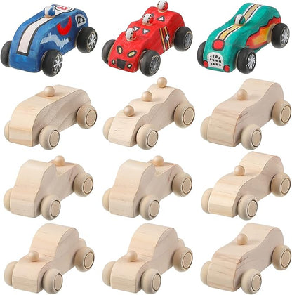 12 Pieces Wood DIY Car Toys, Unfinished Wooden Cars, Crafts for Students Home Activities, Easy Woodworking and Family Time Set