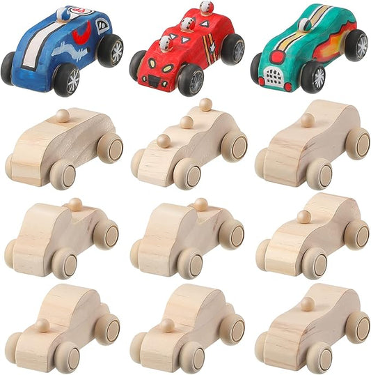 12 Pieces Wood DIY Car Toys, Unfinished Wooden Cars, Crafts for Students Home Activities, Easy Woodworking and Family Time Set