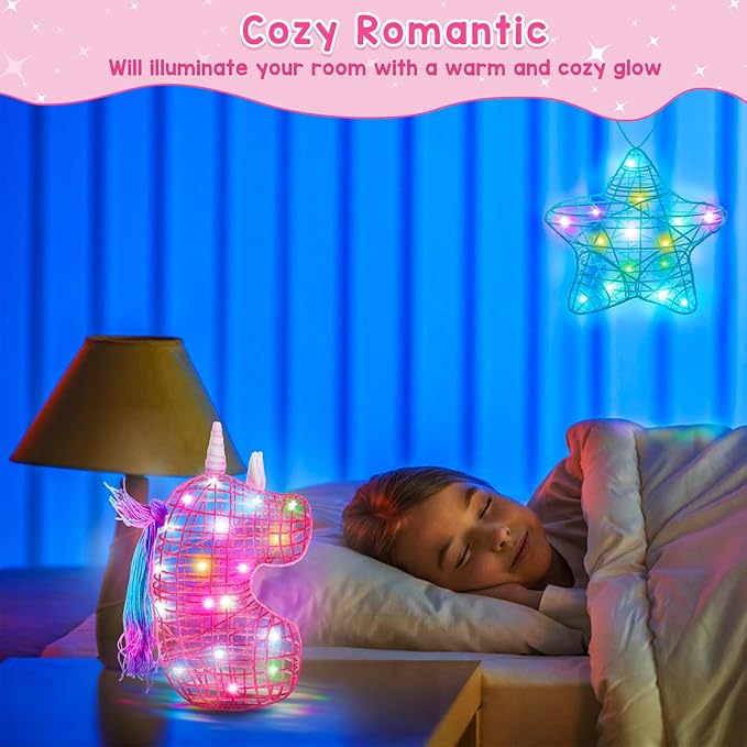 3D String Art Kit for Kids, 30pcs Arts and Crafts for Kids Ages 8-12, Girls Unicorn Toys 6-12 Light Up String Light Toys, Crafts for Girls, Birthday Christmas Gifts for Girls and Boys (Unicorn)