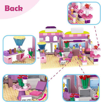 BRICK STORY Girls Friends Ice Cream Shop Building Set Pink Beach Ice Cream Dessert Store Building Blocks Toys with Beach Buggy Friends Beach Vacation Playset for Kids 6-12, 317 Pieces