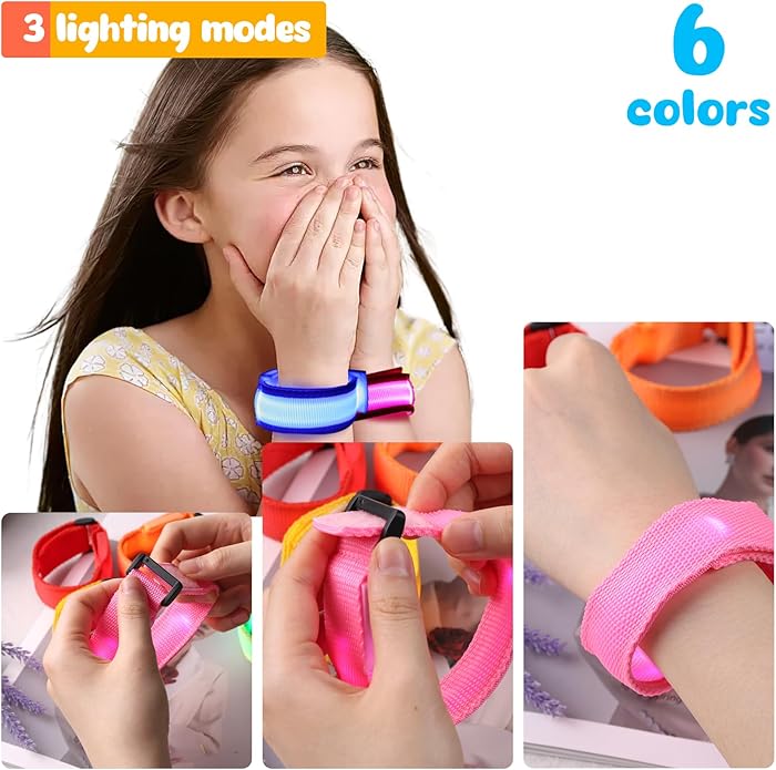 MCPINKY 6PCS LED Light Up Bracelets, Christmas Glow in the Dark Bracelets Wristbands for Kids Adults Night Events bracelet
