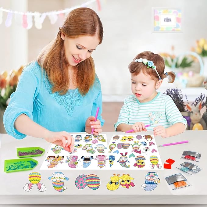 Junrife Easter Diamond Craft Kits Stickers for Kids,Gem Kids' Paint by Number Kits Mosaic Sticker - Best Gifts for Girls Ages 8-12 Easy for Kids Adult Beginners