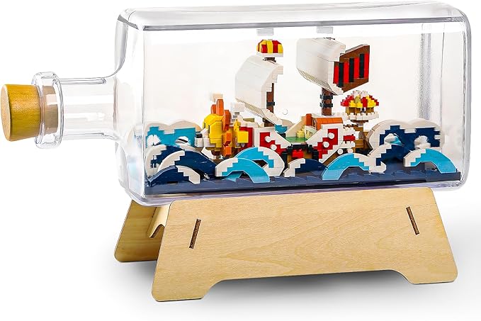 HI-REEKE Thousand Sunny Ship in a Bottle Micro Building Blocks Set, Anime Piece One Pirate Mini Bricks Boat Model Battleship Toy Kit for Adults Kids Teens -1601PCS