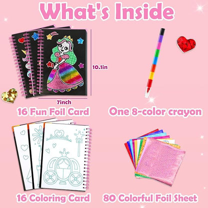 FUNNYB&G Art Craft Activity for Kids: Foil Art Princess DIY Toy Kit, No Mess Creative Travel Supply Set, Idea Birthday Christmas Valentine Gift for Girl Boy Children 4 5 6 7 8 9 Year Old