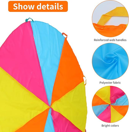 10ft Rainbow Parachute, Play Parachute Toy for Kids, Parachute with Handles Indoor & Outdoor Play Equipment, Large