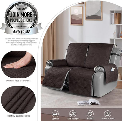 TAOCOCO 100% Waterproof Oversized Loveseat Recliner Cover, Non Slip Split Loveseat Covers for Reclining Loveseat with Elastic Straps for Kids Pets(Oversized 2 Seater, Coffee)