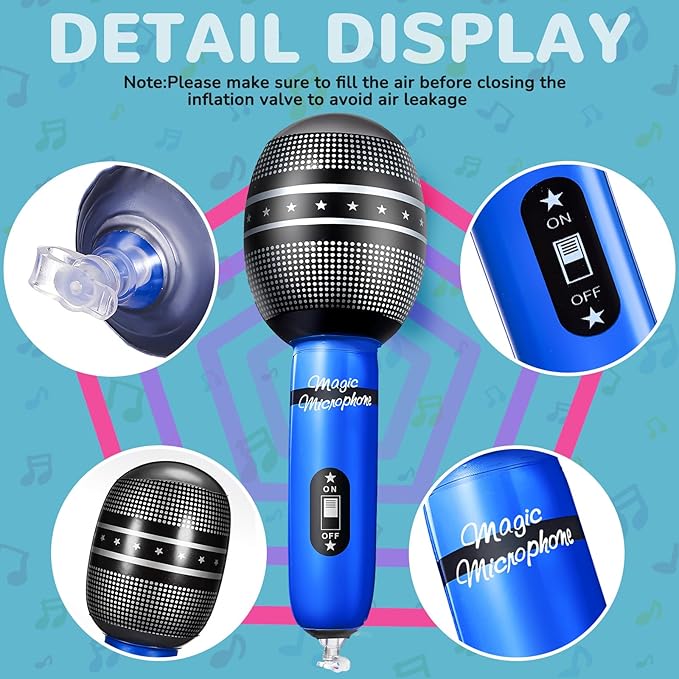 Zhanmai Inflatable Microphones for Kpop Birthday Party Blow up Fake Microphone Prop Toy for Rock Star Musical Singer Concert Karaoke 80s 90s Movie Party Supplies(12 Pieces,Vibrant Color)