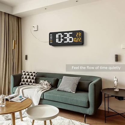 16.2" Large Digital Wall Clock with LED Display, Remote Control, Automatic Brightness Dimmer, Big Clock with Date, Week, Temperature, Orange