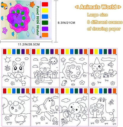BAOXUE Water Coloring Books for Kids Ages 4-8,Paint with Water Colors Book for Toddlers,Watercolor Painting Paper Gift for Boys Girls 2-4 Years,Arts Kits and Crafts Sets for Drawing (Animals)