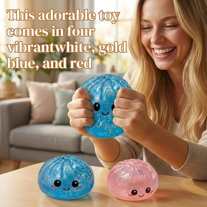 Glitter Dumpling,Colorful Dumpling Squishes Stress Balls with Steamer,Glitter Dumplings Squishies Box,Soft Squeeze Decompression Dough for Anxiety Relief Easter Basket Stuffers (Sky Blue)