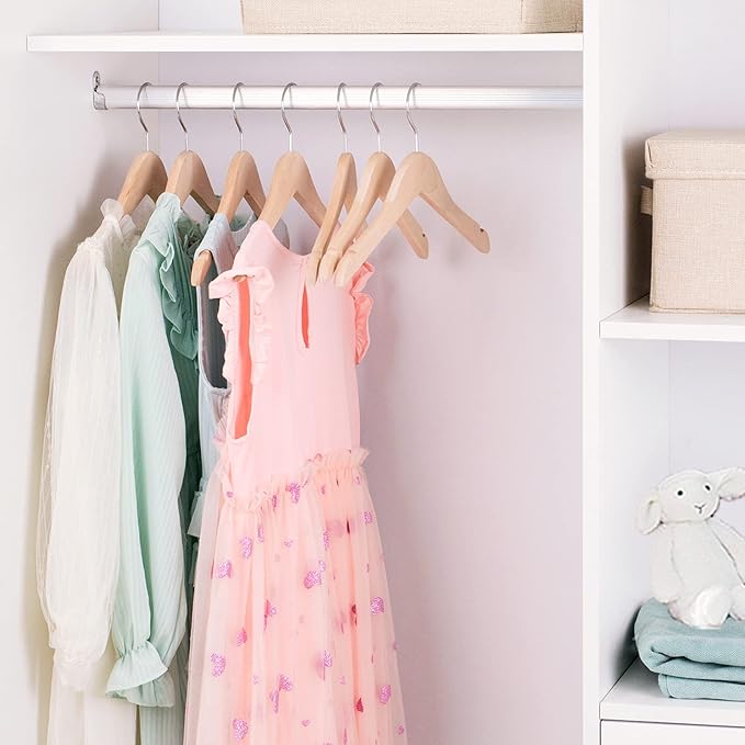 Nature Smile 20 Pack Unfinished/Natural Kids Baby Children Toddler Wooden Shirt Dress Coat Hangers with No Painting - 360°Stronger Anti-Rust Chrome Swivel Hook - Extra Smoothly Cut Notches