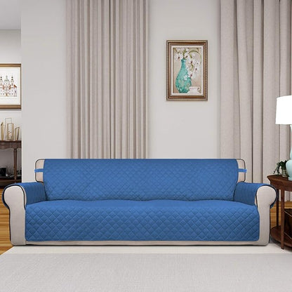 PureFit Reversible Quilted Sofa Cover, Water Resistant Slipcover Furniture Protector, Washable Couch Cover with Non Slip and Elastic Straps for Kids, Dogs, Pets (XX Large, Blue/Ivory)