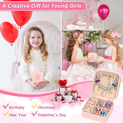 LifeisLuck Girls Charm Bracelet Making Kit with Jewelry Case for Kids Charm Pendant Bracelet Kit Jewelry Making DIY Art & Craft Kit for Kids Age 8-12 Birthday Gifts Valentine Christmas