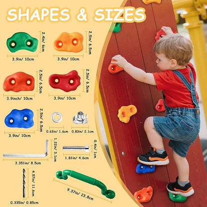 OSPNIEEK 20 PCS Rock Climbing Holds for Kids, Adult Rock Wall Climbing Kit with Handles and Mounting Hardware, Multi-Colored Climbing Wall Grips for Indoor and Outdoor Playground Accessories Play Set