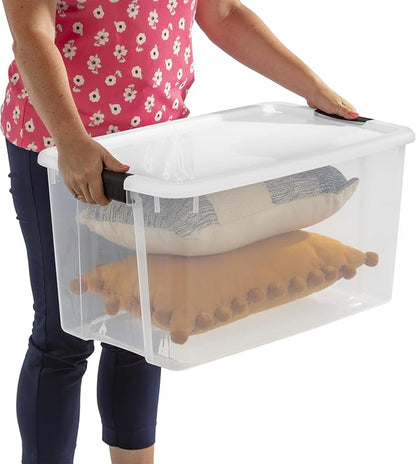 Sterilite 8-Pack 70 Quart Ultra Latch Box, Clear Storage Organizer Bins with Latching Lids - Stackable Plastic Containers for Home Organization in Garage, Attic, Basement, and Closet