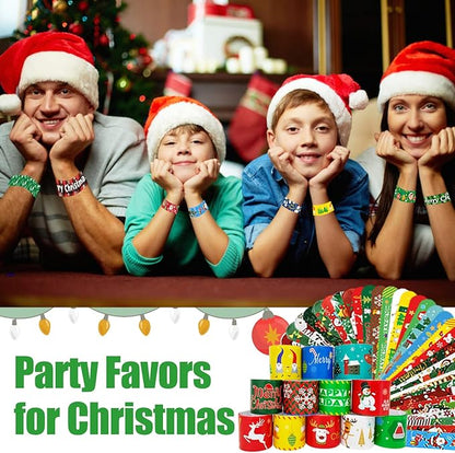 100Pcs Christmas Slap Bracelets, Christmas Party Favors for Kids, Christmas Stocking Stuffers, Christmas Toys For kid and children, Party Gift Bag Filler Supply