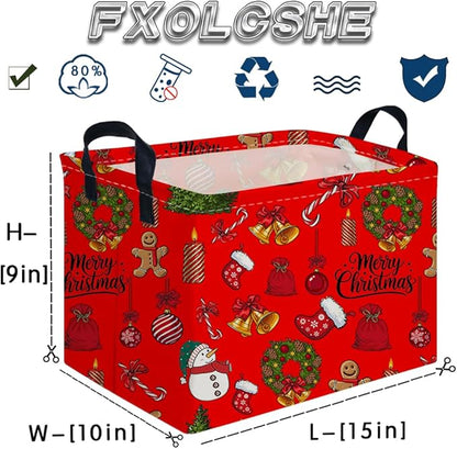 Rectangular Christmas tree Basket,Nursery Hamper,Waterproof and foldable Tree Basket Baby Storage Bin,Boy and Girls New Year decor(Red Christmas)