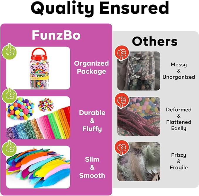 FUNZBO Arts and Crafts Supplies for Kids - Kids Crafts with Pipe Cleaners, Popsicle Sticks, Pompoms & Stickers, All in One Homeschool Supplies, Toys Crafts for Girls & Boys Age 4+ (Jumbo)