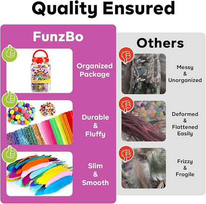 FUNZBO Arts and Crafts Supplies for Kids - Kids Crafts with Pipe Cleaners, Popsicle Sticks, Pompoms & Stickers, All in One Homeschool Supplies, Toys Crafts for Girls & Boys Age 4+ (Jumbo)
