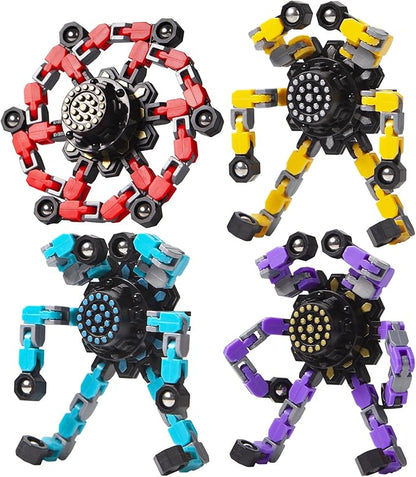 Transformable Fidget Spinners 4 Pcs for Kids and Adults Stress Relief Sensory Toys for Boys and Girls Fingertip Gyros for ADHD Autism for Kids Valentines Day Gifts (Fidget Toy 4pc)