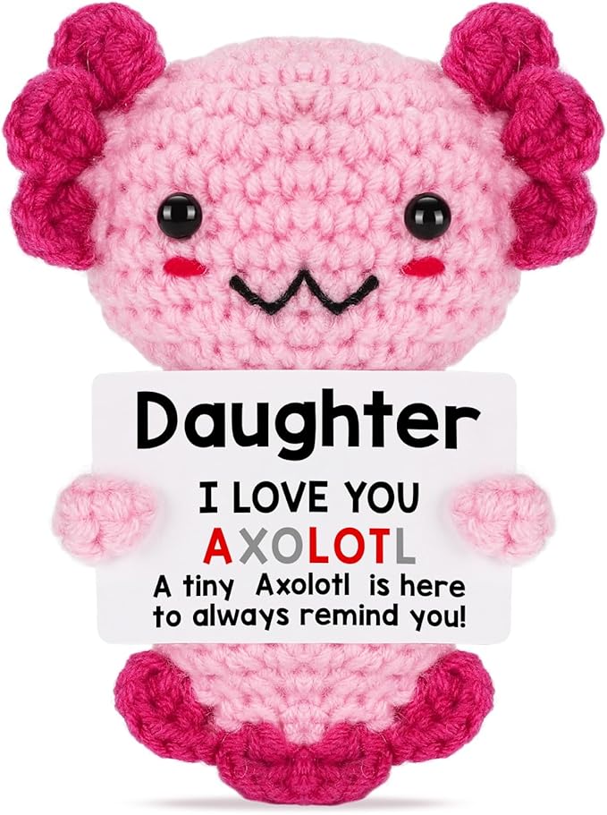 Daughter Gifts from Mom Dad, Crochet Axolotl for Year Old Little Girl Kid from Mother Father, Best for Birthday, Christmas Stocking Stuffers, Easter & Valentines, Teen Girls Teenage Under 10 Dollars