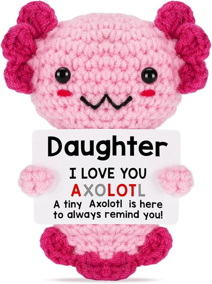 Daughter Gifts from Mom Dad, Crochet Axolotl for Year Old Little Girl Kid from Mother Father, Best for Birthday, Christmas Stocking Stuffers, Easter & Valentines, Teen Girls Teenage Under 10 Dollars