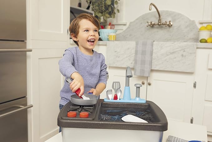 Little Tikes First Sink & Stove Realistic Pretend Play Kitchen Appliance for Kids, Includes 13 Cooking Accessories, Ages 3+ Multi-Color