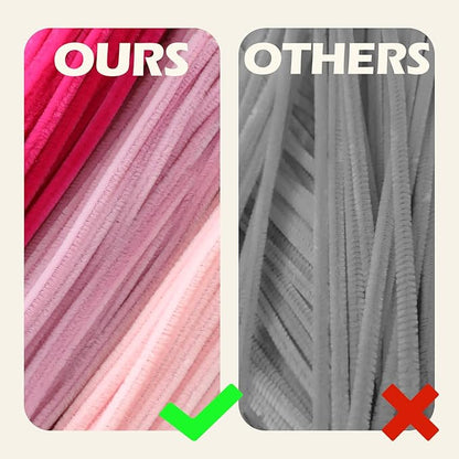 300pcs Pink Pipe Cleaners Bulk - Fluffy Craft Pipe Cleaners for Arts & Crafts, Ideal for Making Flowers, Animals & Decorations (12 x 0.24 inches)