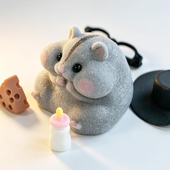 Handmade Taba Squishy Hamster Toy, Cute Squishy Hamster Fidget Toy, Realistic Hamster Toy, Soft Silicone Mochi Furry Toy, Stress Relief Gift for Adults & Kids, Sensory Anxiety Plushie (Gray)