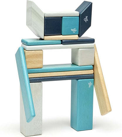 24 Piece Tegu Magnetic Wooden Block Set, Blues, 1-99 years old