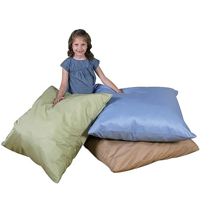 Children's Factory 27" Cozy Floor Pillows, Set 3, Lt Woodland, CF650-541, Flexible Seating Classroom Furniture, Daycare or Preschool Kids Reading Nook