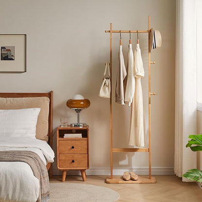 Coat Rack Freestanding, Coat Tree with 2 Main Rods and Stable Design, Clothes Racks for Hanging Coats Clothes Suits Jacket, Easy to Assemble and Very Sturdy, Natural Wood Color USYD-202