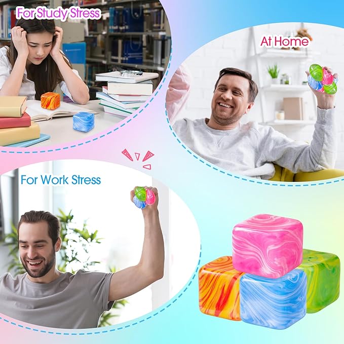 16 Pcs Fidget Stress Cube Bulk Ice Cube Stress Ball Anxiety Relief Soft Squeeze Sensory Ball for Party Favors Prizes Goodie Bag Stuffers (Pink,Blue,Green,Orange)