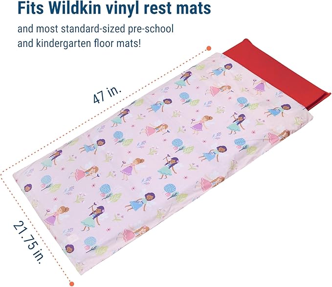 Wildkin Kids Nap Mat Cover for Boys & Girls, Sewn-in Flap Design Rest Mat Cover, Perfect for Preschool and Daycare, Fits Our Vinyl Nap Mat up to 1.5 Inches Including Basic Sleep Mat (Fairy Garden)